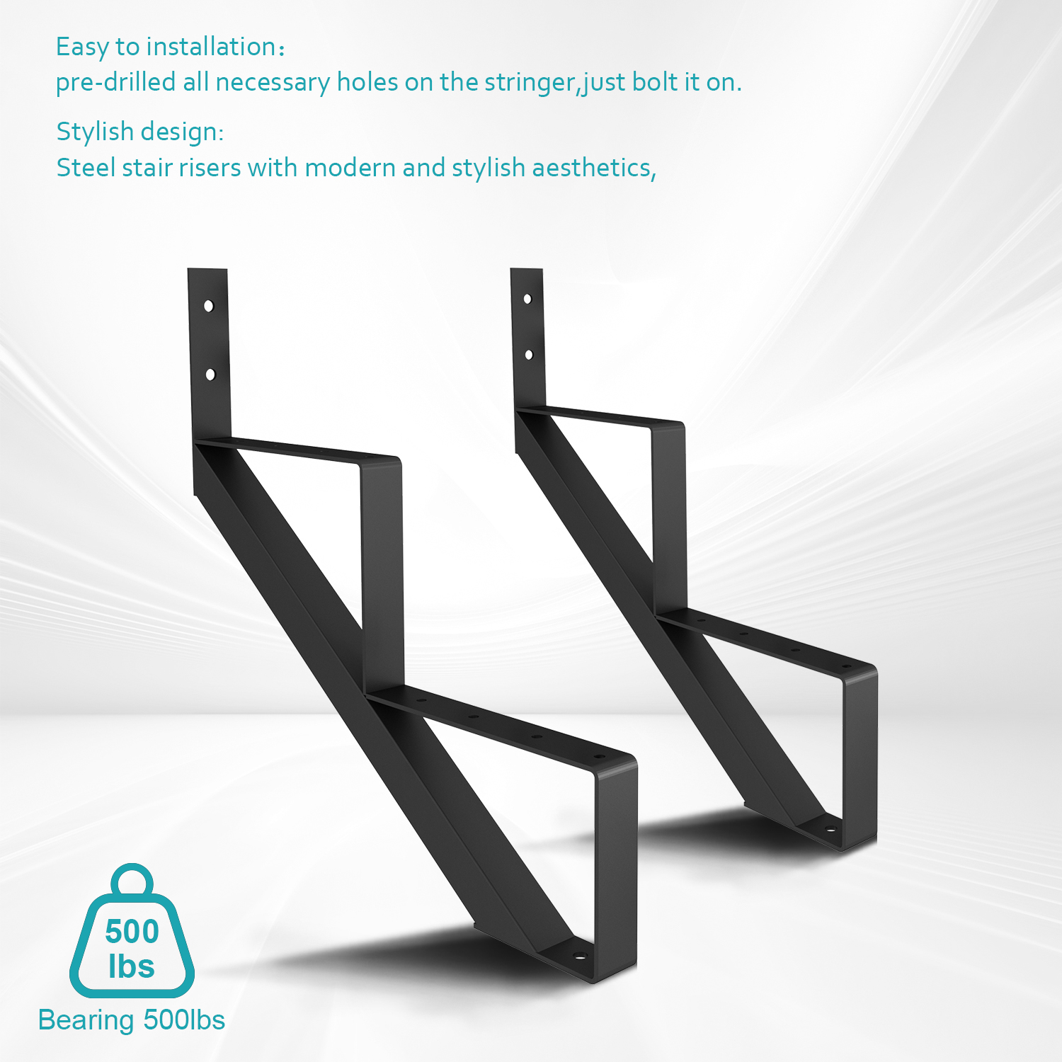 Steel Stair Stringer 1 Step-2 pcs, Pre-drilled Holes Steel Stair Riser for Deck Height 20in,Heavy Duty Outdoor Steps,MAX Load Ca