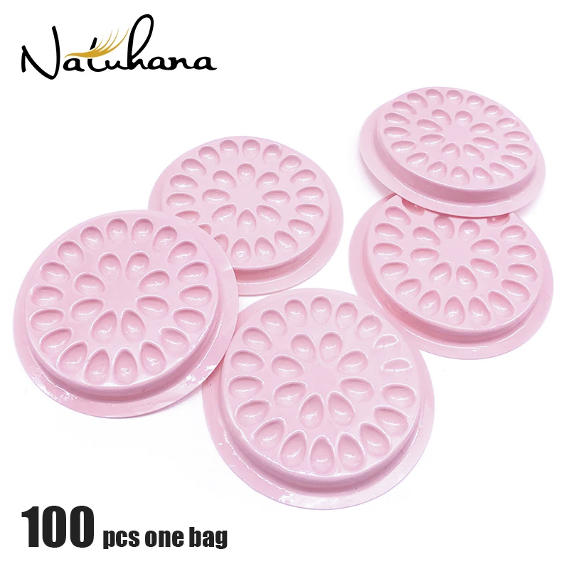 Natuhana 100 stücke Wimpern Kunststoff Kleber halter Kleber Dichtung Kleber Palette Wimpern verlängerung Klebe pads Blumen form Pad Make-up-Tool
