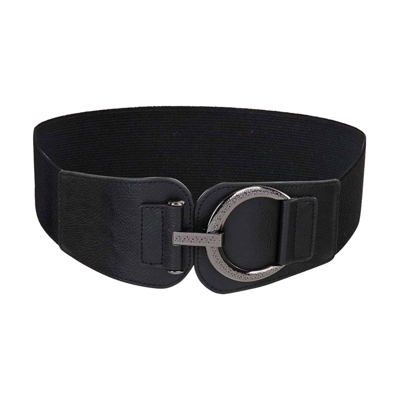 Cinturón ancho elástico con hebilla de cuero sintético para mujer, corsé de cintura de Color sólido para adelgazar, F3MD