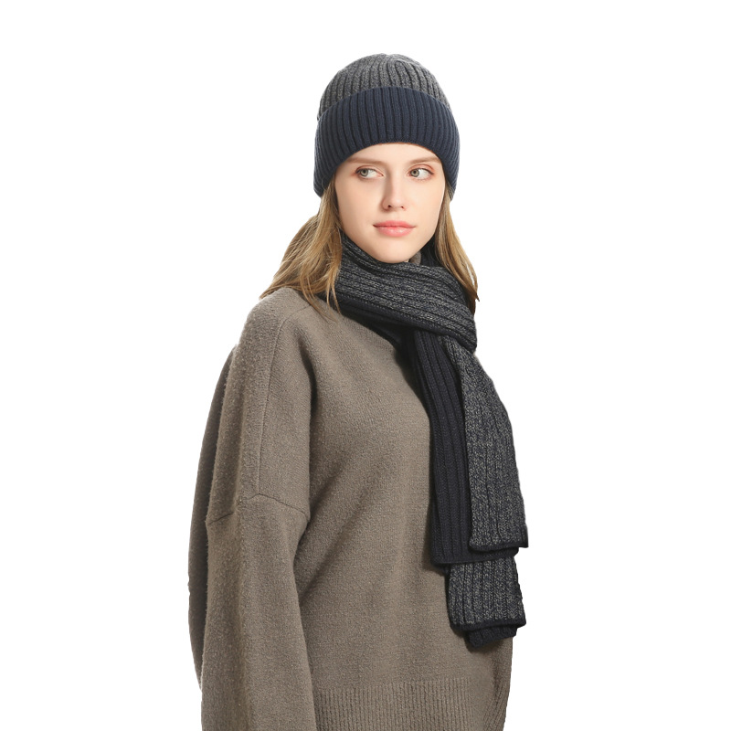 Conjunto para mantener el calor de otoño e invierno para hombre, gorro Unisex, guantes, bufanda, silenciador de punto de hilo de lana para hombre, sombrero de Color de contraste para primavera y otoño