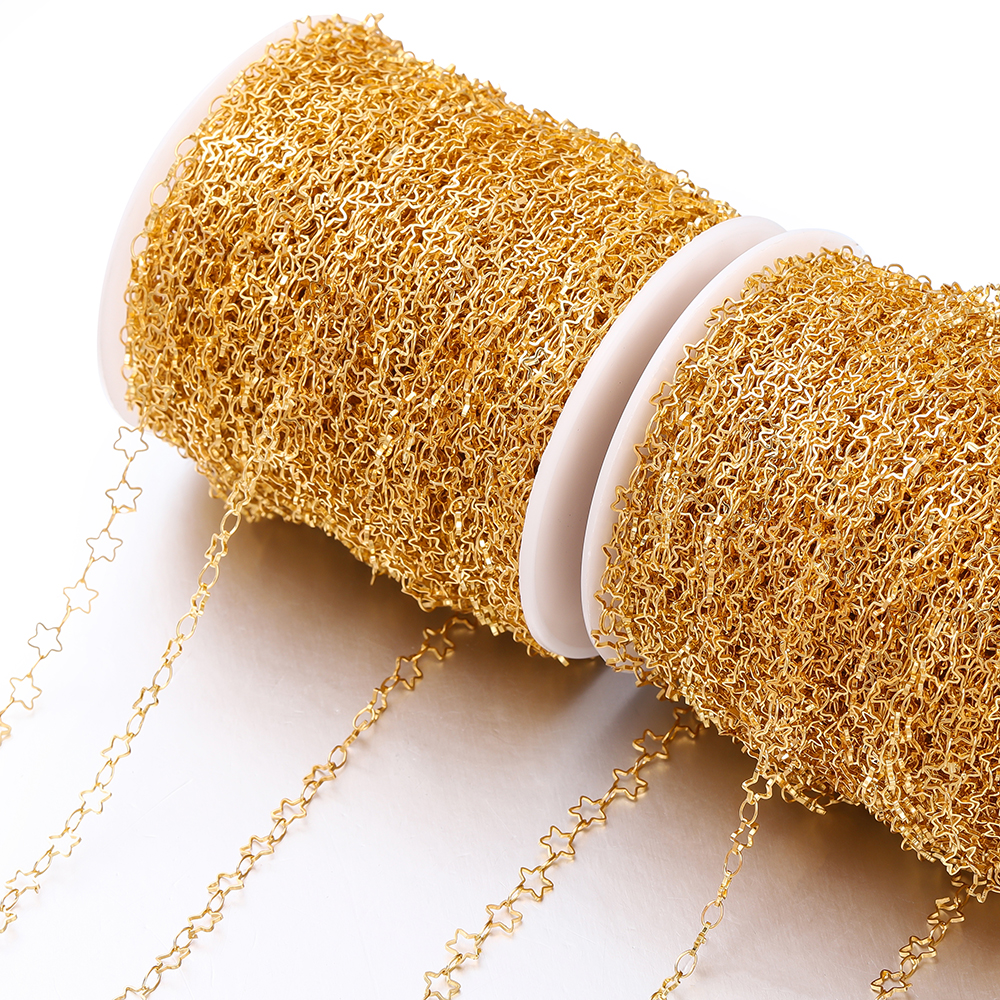 Correntes em forma de estrela de 1/2 metros, cor dourada, suprimentos de corrente de cobre para colar diy, pulseira, acessórios de fabricação de jóias, atacado