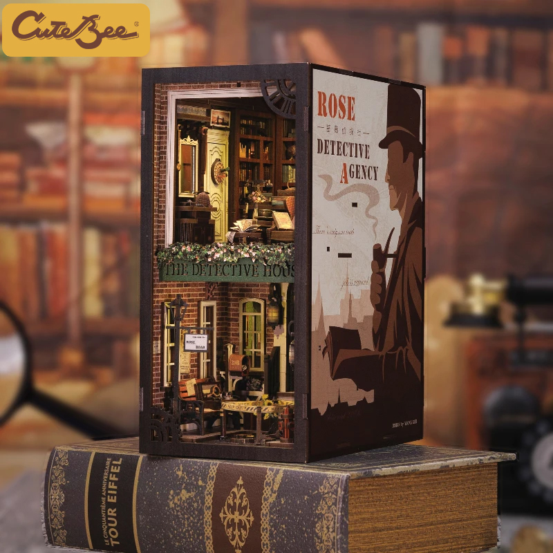 CUTEBEE DIY Book Nook Doll House z oświetleniem LED Osłona przeciwpyłowa Półka na książki Wkładka Dekoracja Model na prezent urodzinowy Eternal Bookstore