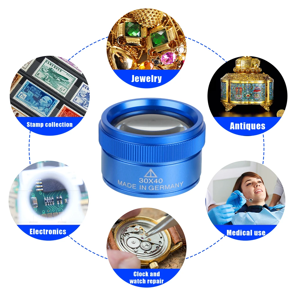 Lupa de 40X30 para joyería, lupa de cristal para ojos, lupa de bolsillo para reparación de joyeros, lupa de cristal para joyería, bolsillo con bucle