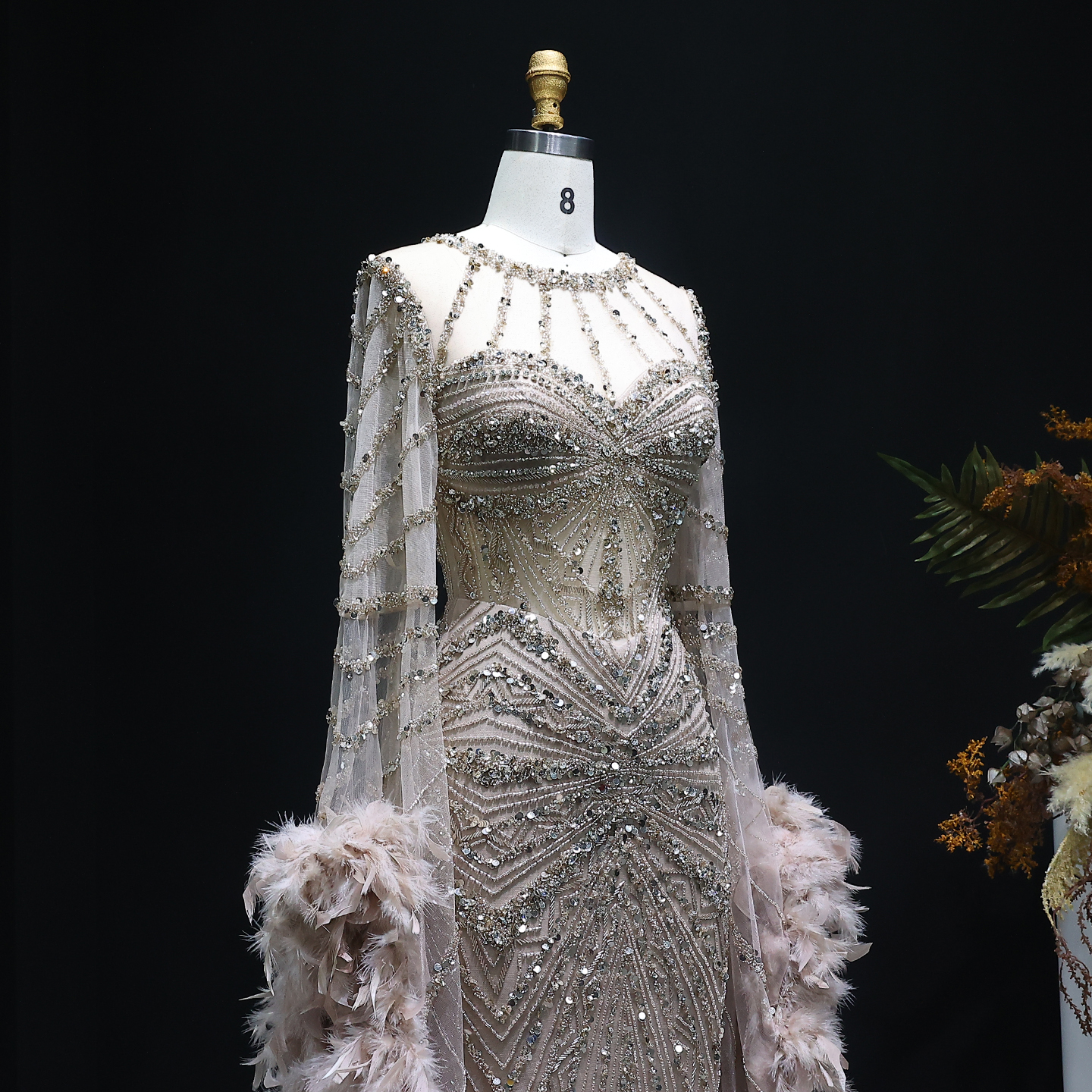 Sharon Said-Robe de Soirée de Forme Sirène Luxueuse Perlée Caramel, Tenue avec Manches Cape en Plumes, pour Mariage Formel, SS082, 2025