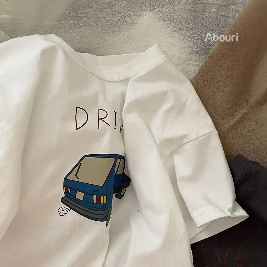 ソリッドカラー Prnted 半袖 Tシャツ夏服男の子ルーズカジュアル O ネック Tシャツ子供服ベビーボーイ Tシャツトップス
