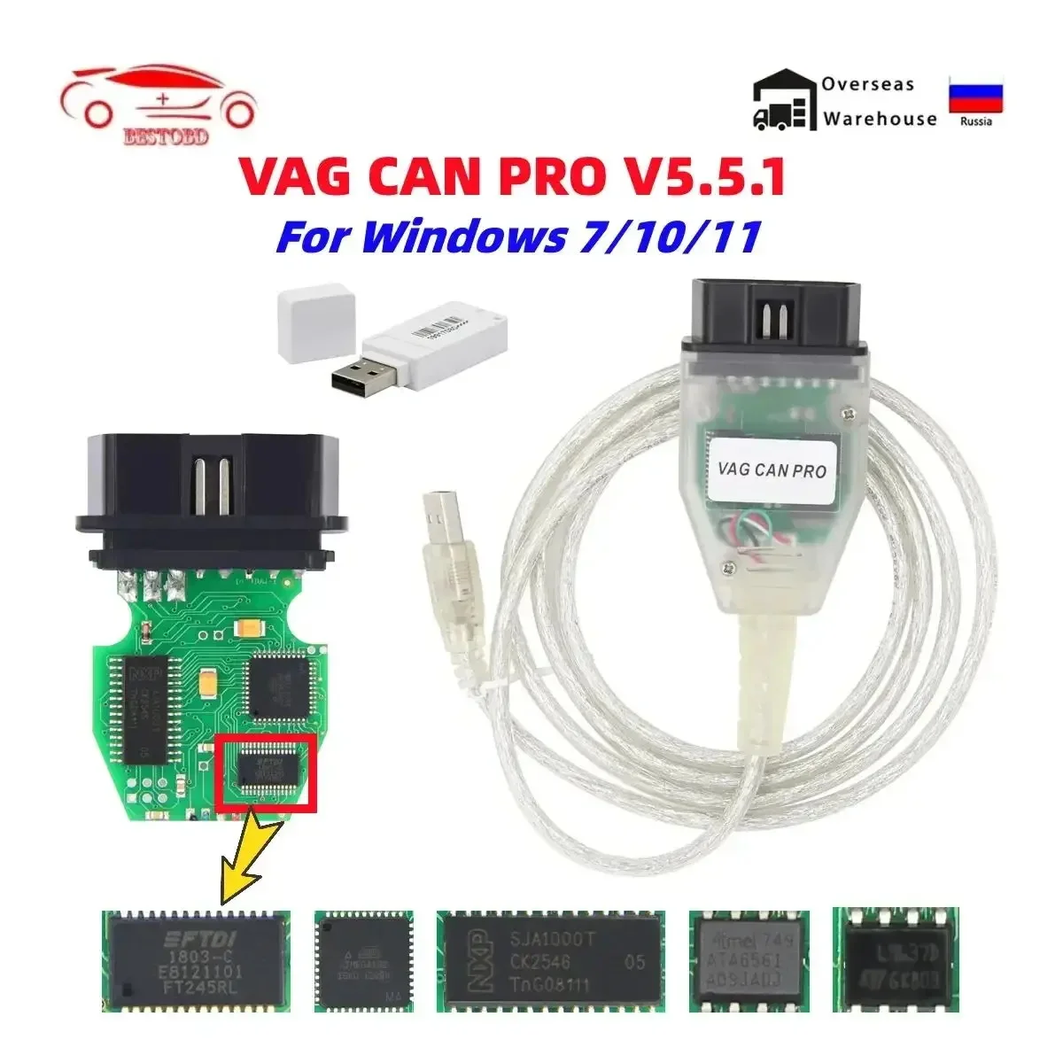 Herramienta de diagnóstico VAG CAN PRO 2023 VCP 5.5.1, interfaz Can Bus VAG COM k-line OBD 2 OBD2, Cable OBDII para VW y AUDI