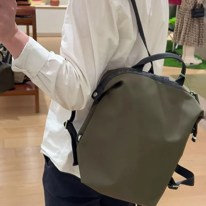 Nuovo zaino in nylon twill con doppia tracolla in vera pelle, zaino unisex e versatile