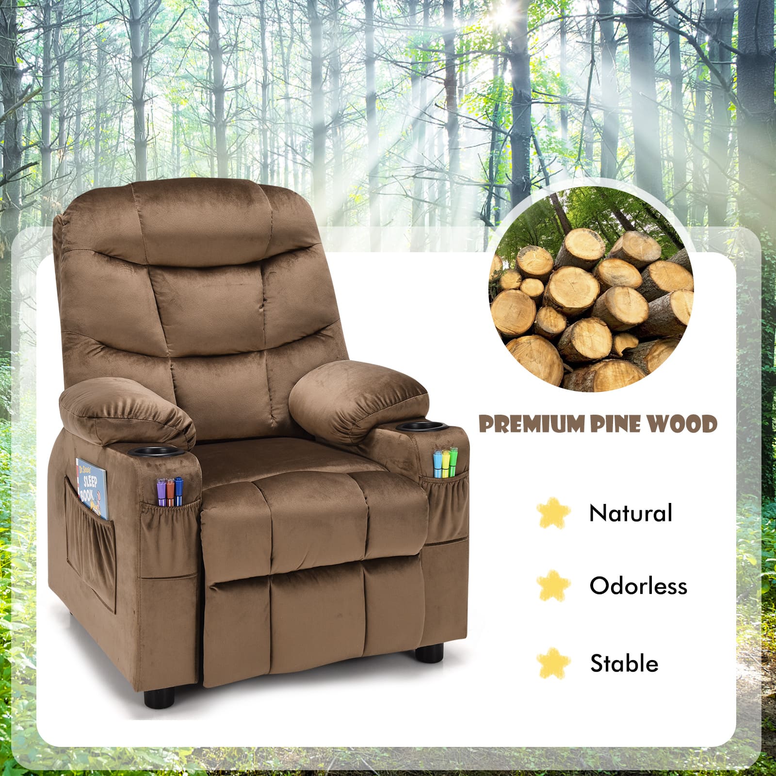 GOFLAME Recliner SofaLounge Chair with Cup Holder, Pockets, Headrest, Adjustable Backrest