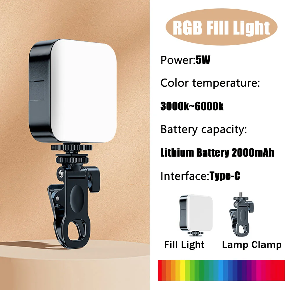 Pocket RGB Fill Light Portable LED Light Video Mini Fill Light For Camera Smartphone GoPro Laptop Selfie Adjustable RBG Lamp