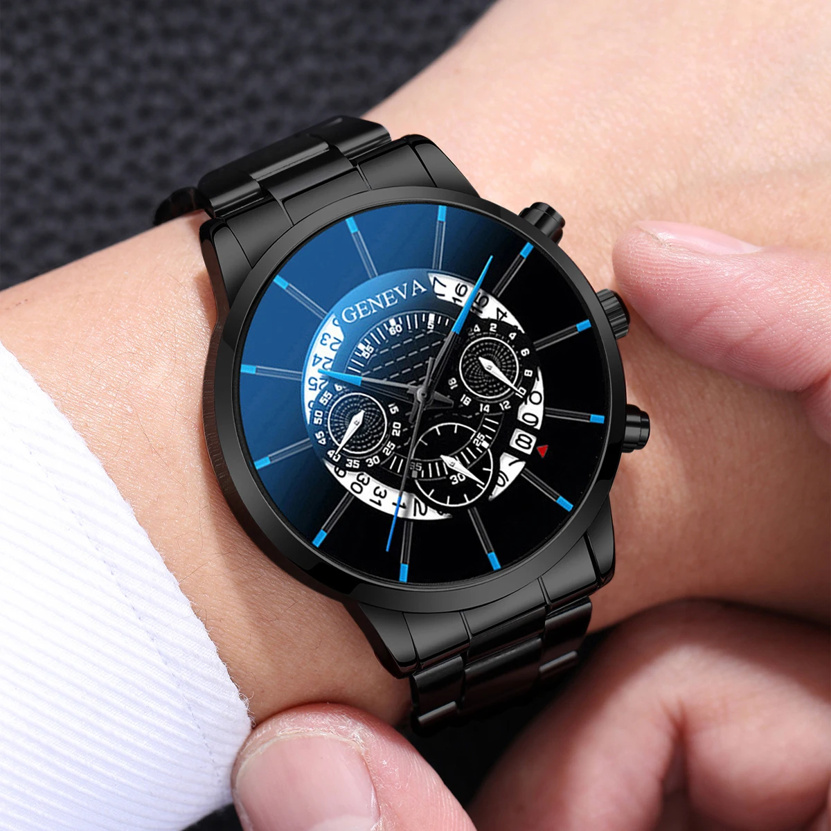 3 pçs/set masculino relógios de negócios moda banda aço relógio quartzo colar pulseira relógio de pulso conjunto relogio masculino (sem caixa)