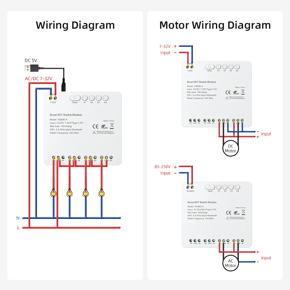 Módulo de interruptor de contato seco inteligente MIUCDA Tuya de 4 canais 7-32V/85-250V suporta compatível com Alexa Google Home