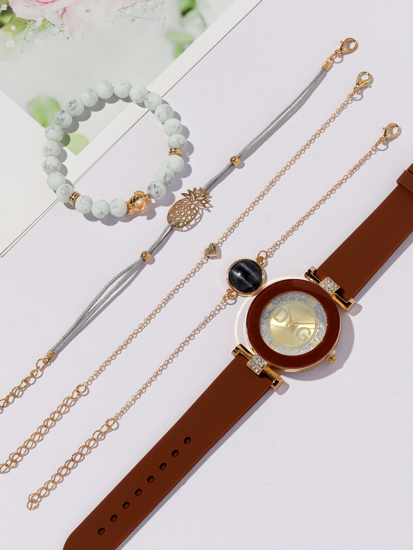 5 peças relógio de pulso de quartzo feminino elegante e moderno com diamante incrustado com conjunto de pulseira