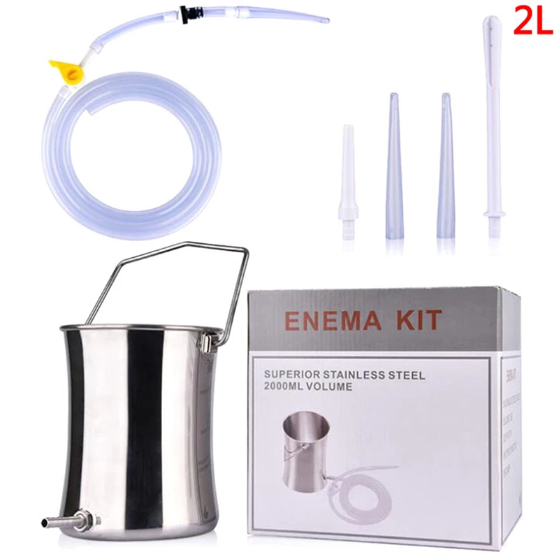 1 conjunto reutilizável 2l casa enema balde kit de aço inoxidável não tóxico café enema kit com bocais para desintoxicação limpeza cólon