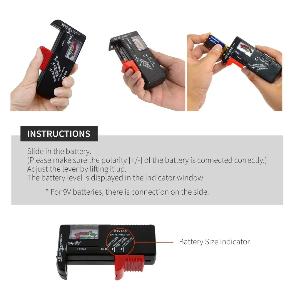Pilas AA/AAA/C/D/9V/1,5 V, pila de botón Universal, medidor codificado por Color, indicador de voltios, comprobador de energía