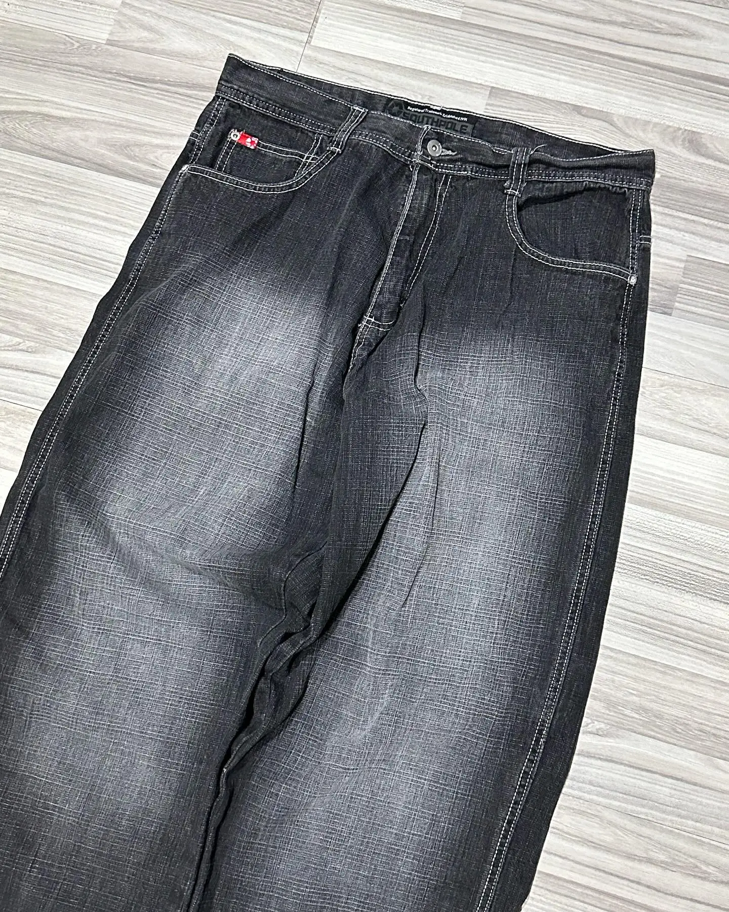 ストリートウェア SOUTHPOLE レディース ジーンズ Y2K 新しい原宿ヒップホップ ブラック パンツ ウォッシュ アンド グラウンド ホワイト バギー ジーンズ ゴシック ワイド パンツ