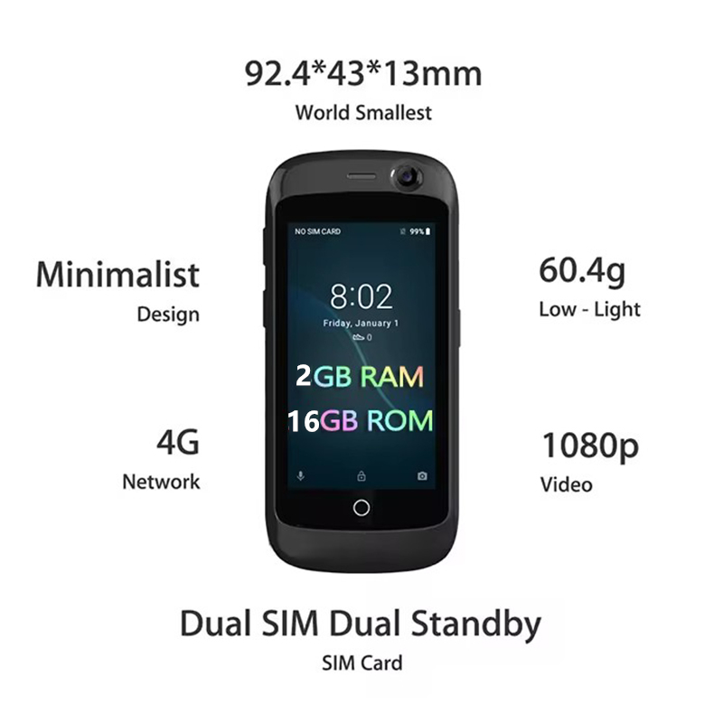Unihertz Jelly pro Super Mini Smartphone 2GB RAM 16GB ROM 2.45' Android 7.0 8.0MP Quad Core Small Card Pocket Mobile Phone