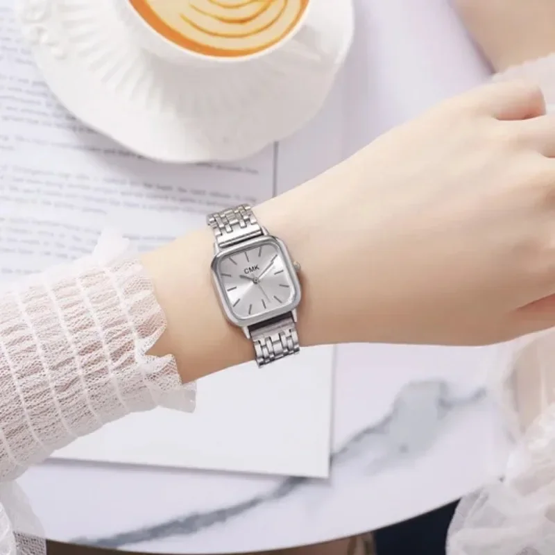 Reloj de pulsera de acero inoxidable Para Mujer, Relojes de temperamento minimalista a la moda, reloj de pulsera de cuarzo cuadrado pequeño, Relojes Para Mujer