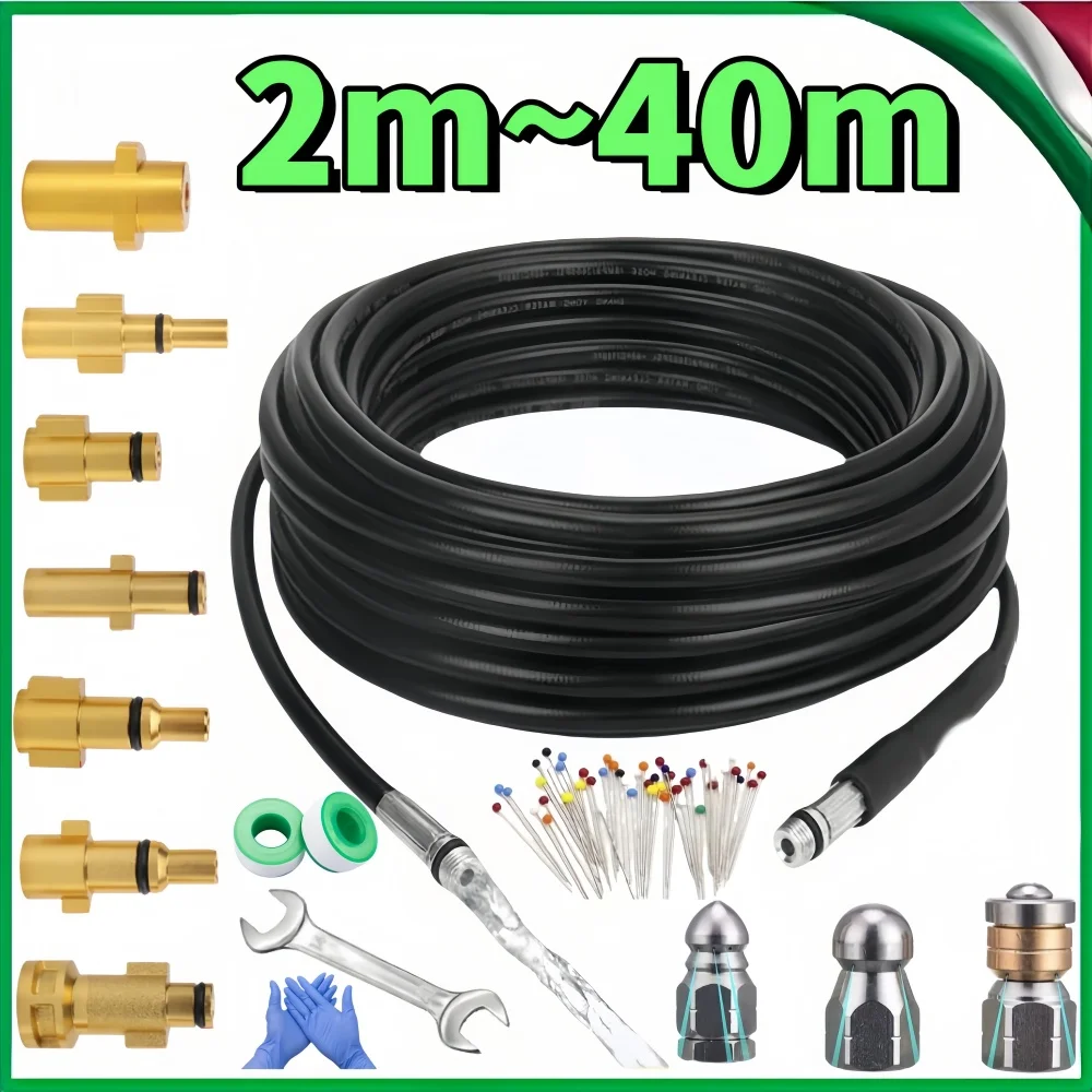 2-40m High Pressure Cleaning Machine Hose Sewer Drainage Cleaning Hose Pipeline Cleaner Kit Sewer Cleaning Nozzle For Karcher