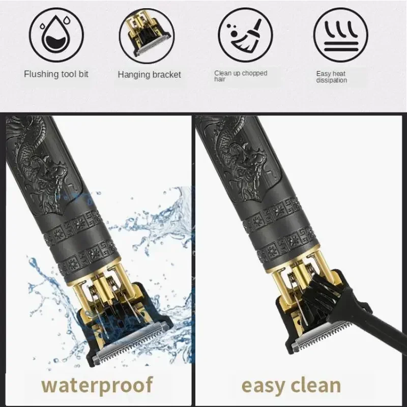 남성용 이발 면도기 충전식 클리퍼 면도기 성인 전기 빈티지 Clipperrazor 홈 USB 충전 이발소 블랙 드래곤