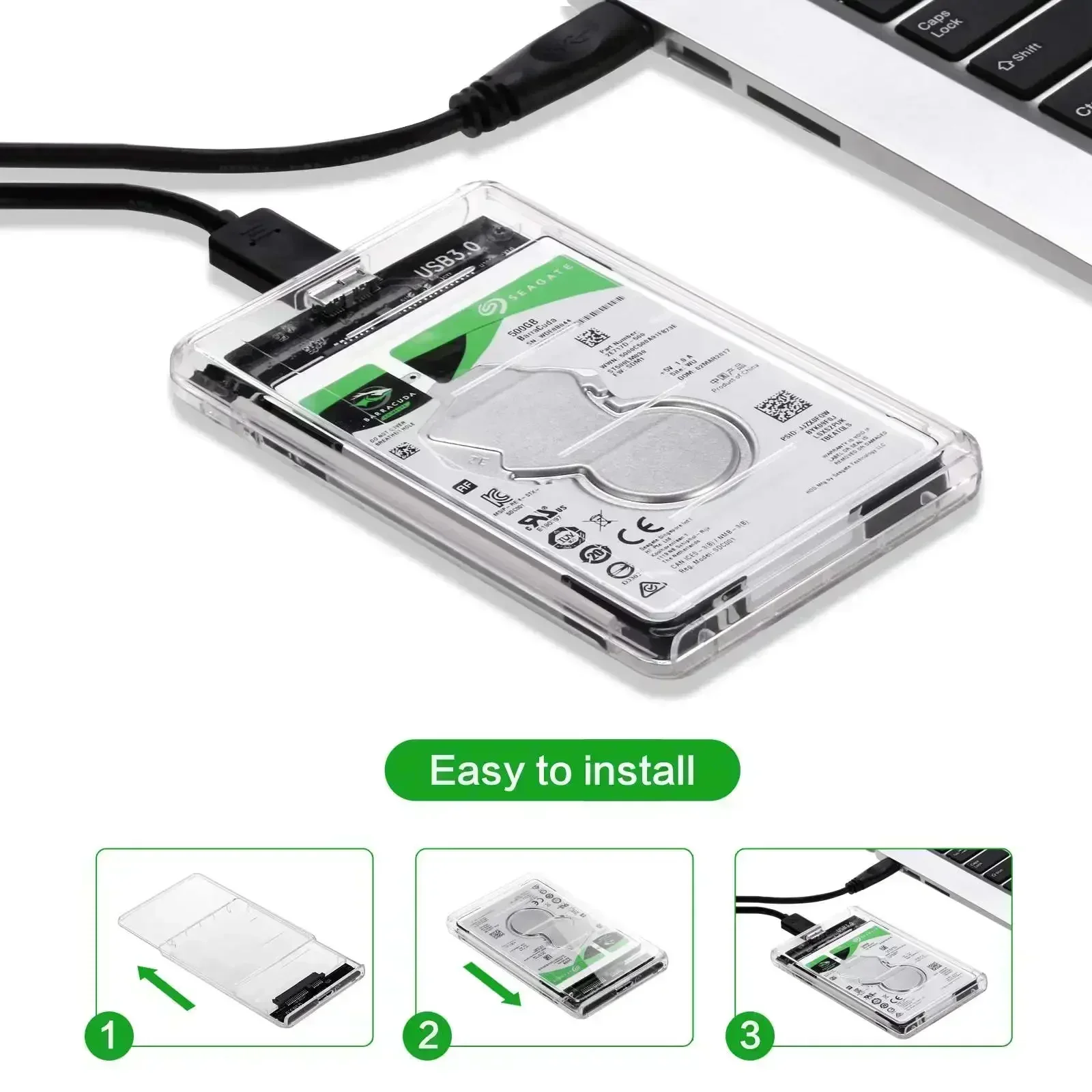 USB 3.0 HDD 인클로저 2.5인치 SATA SSD 하드 드라이브 케이스(5Gbps 전송 속도 포함) 모바일 외부 하우징 하드 디스크 박스 케이블
