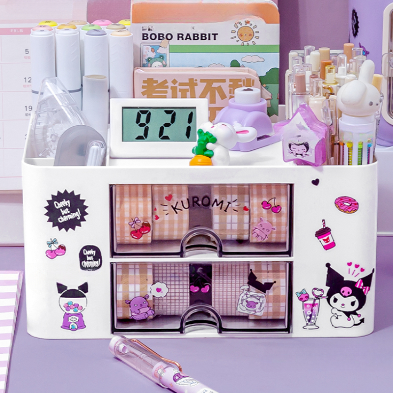 Sanrio Simpatico portapenne Scatola portaoggetti Organizzatore Kawaii Cassetto di grande capacità Desktop Kuromi Melody Cinnamoroll Portaoggetti per cancelleria