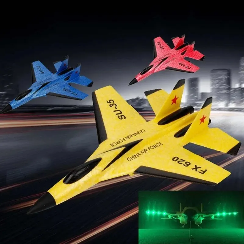 Su35 rc avião fx620 fx820 2.4g controle remoto modelo voador planador avião com luzes led aeronaves brinquedos de espuma para crianças presentes