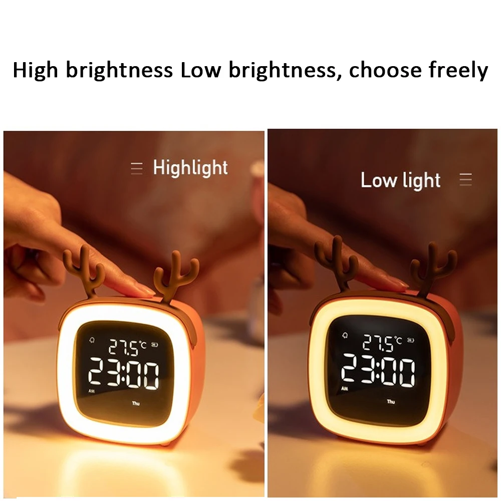 Veilleuse LED aste de dessin animé, réveil de chambre d'enfants avec Therye.com, cadeau d'anniversaire d'étudiant, lampe de cerf de chevet de chambre à coucher