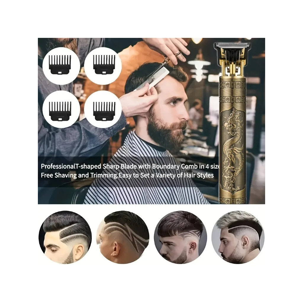 2025 T9 HairClipper Beard Shaving Body Hair Trimmer Clippers Electric Machine Men Haircut Machine 0mm Barber ShaverDragon Carved