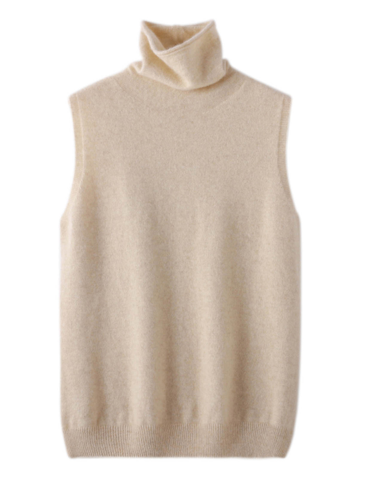 Women Autumn Winter Sleeveless Turtleneck Pullover Vest 100% Merino Wool Sweater Basic Soft Knitted Waistcoat Korean Style Top