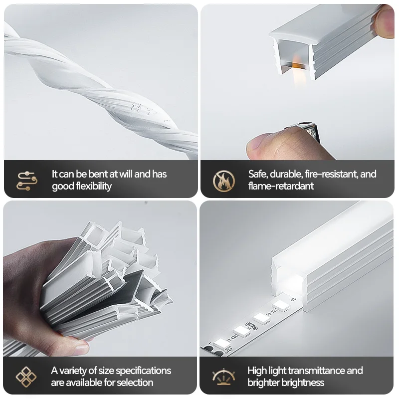 Silicone LED Strip Channel Cover Profile for Embedded Flexible Light Diffuser with Edge or Edgeless Design Black White Sleeve