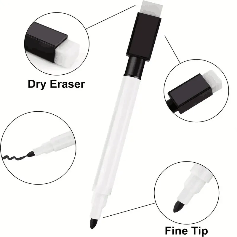 25 ชิ้นสีดํา Dry Erase Markers พร้อมหมวกยางลบสีขาว Board Mini Dry Erase Markers สําหรับอุปกรณ์สํานักงานโรงเรียน