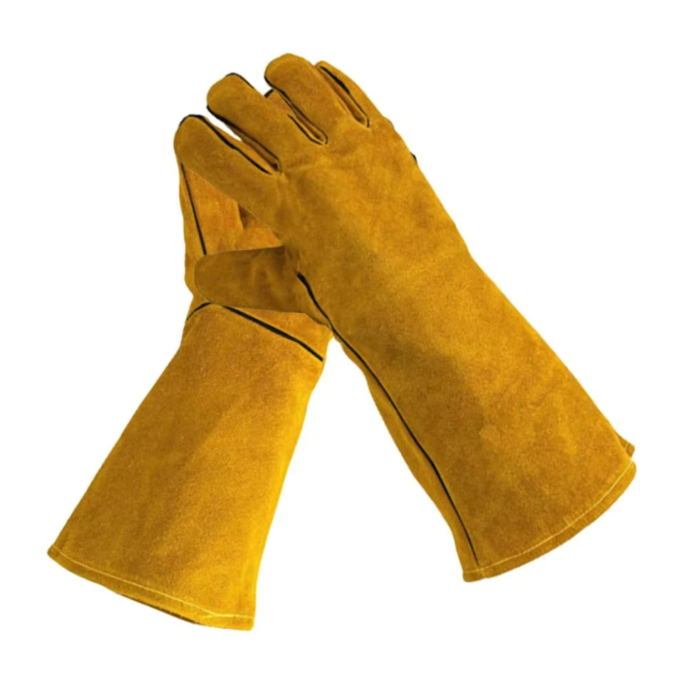 Guantes de soldadura en Stock, resistentes al calor, aislados, diseño personalizado, guantes de cuero para soldar, guantes de trabajo de seguridad