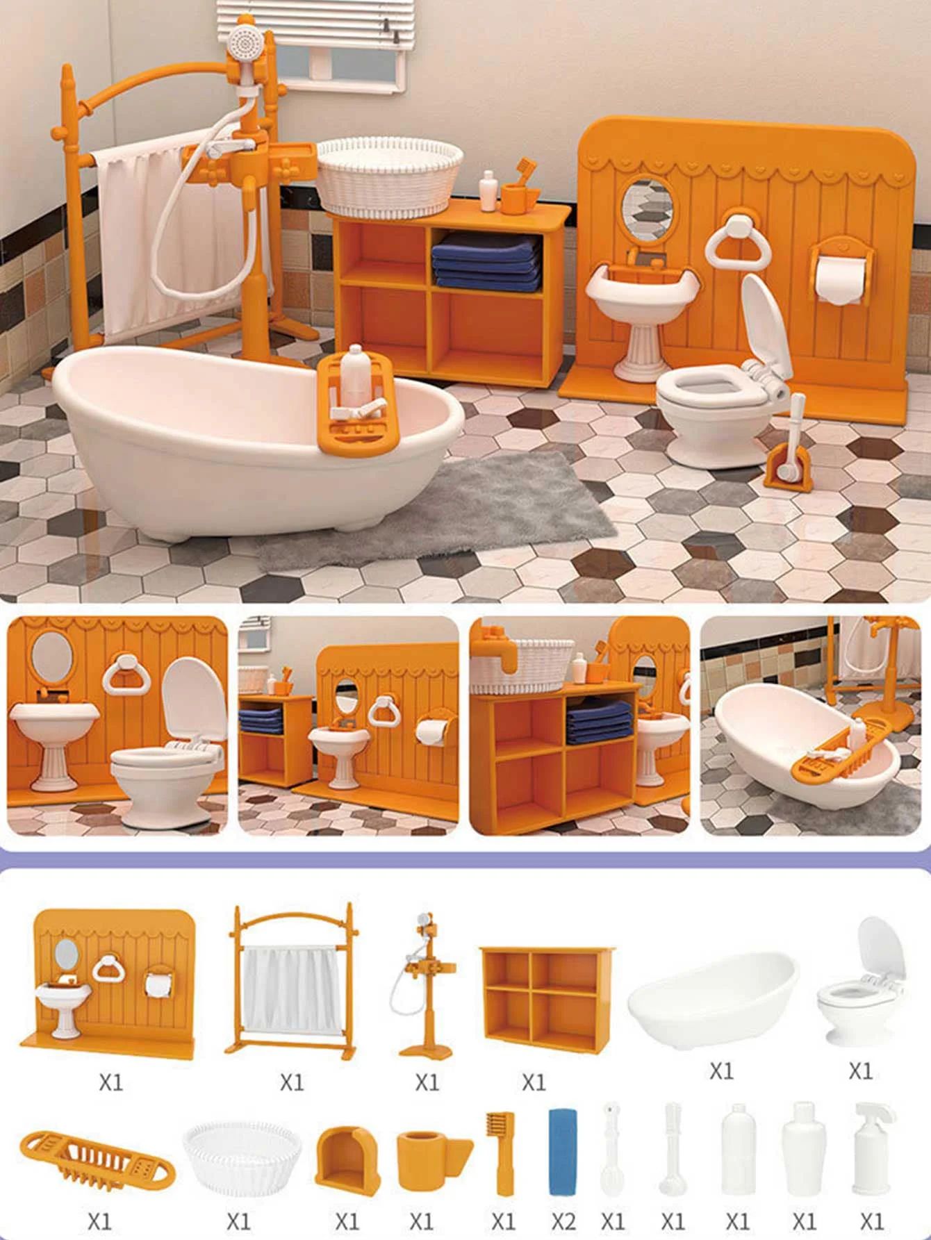 Muebles para casa de muñecas, juego de baño DIY, casa de muñecas en miniatura, accesorios de cocina para dormitorio, casa de muñecas, regalos de cumpleaños y Navidad para niños