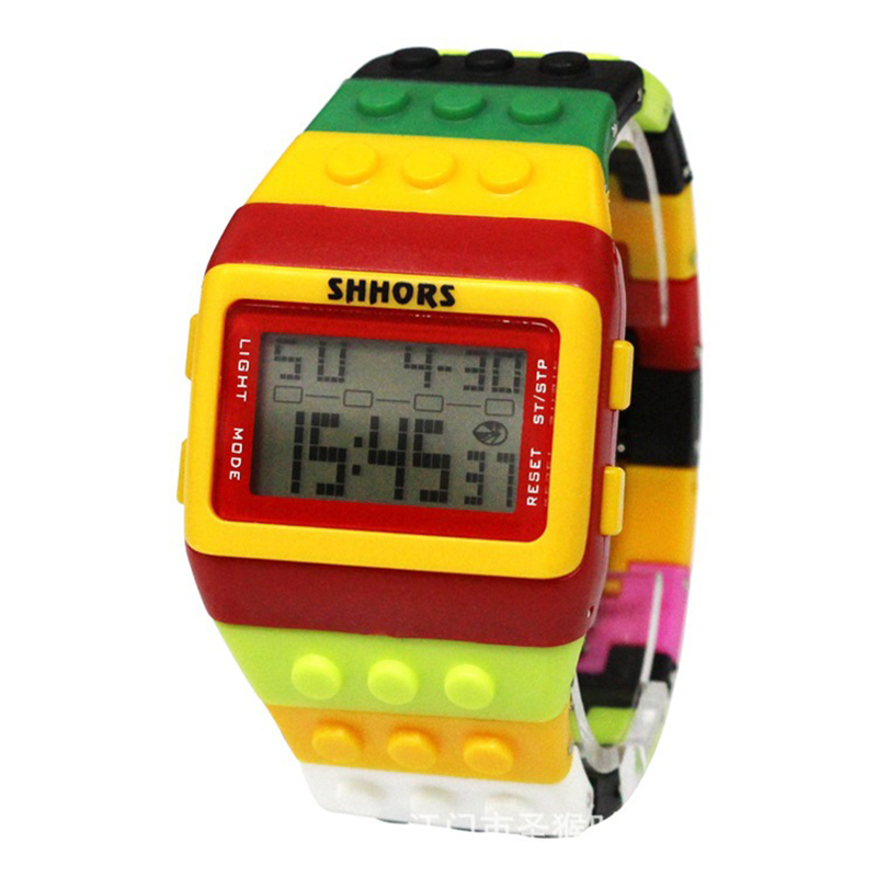 UTHAI CE145 Blocos de Construção de Cores DIY Digital Estudante Relógio Eletrônico Lazer Esportes Moda Multi funcional Relógio Masculino
