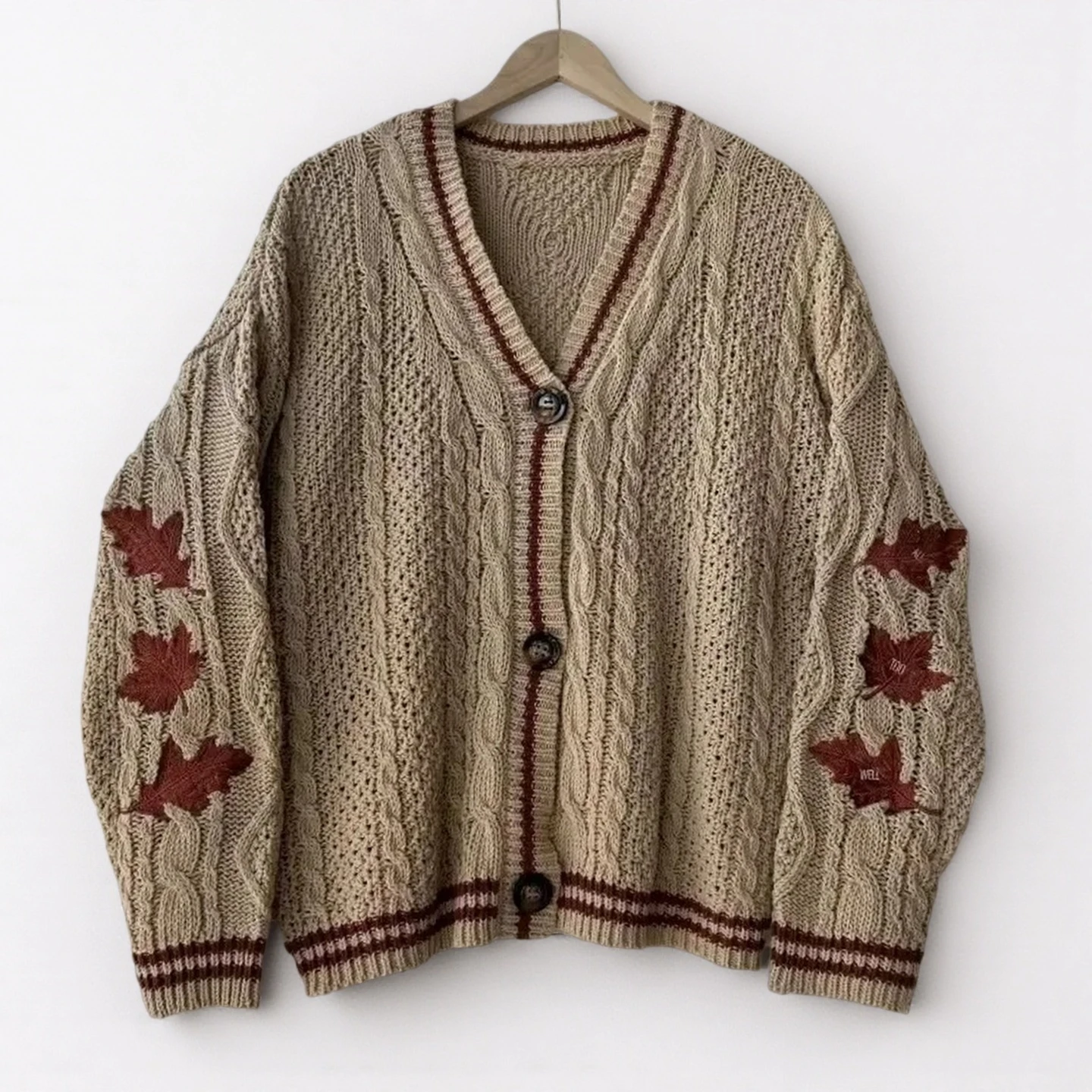Outono vermelho maple leaf bordado folhas de malha cardigan feminino inverno com decote em v único breasted mostrar y2k estilo cardigans meninas