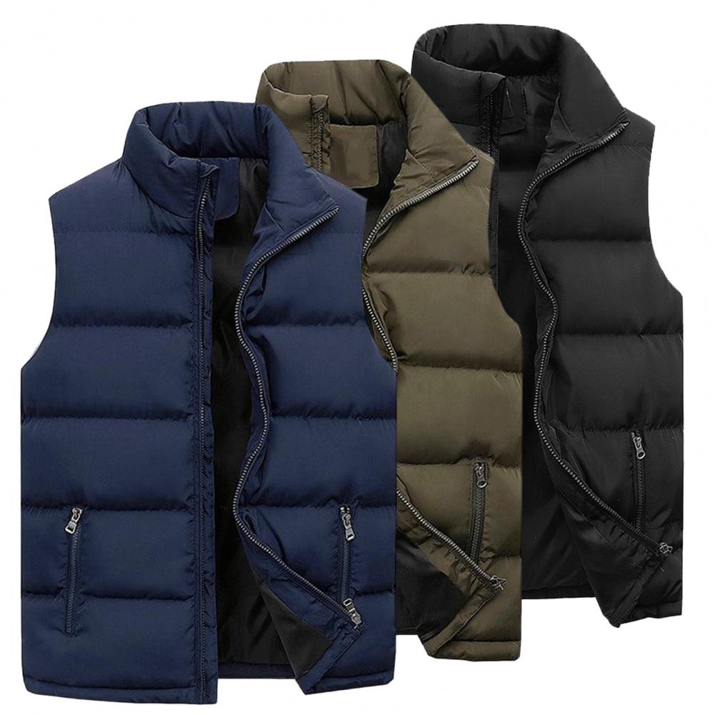 Popular abrigo sin mangas Otoño Invierno hombres chaleco chaqueta espesar bolsillos chaleco recto chaqueta a prueba de viento