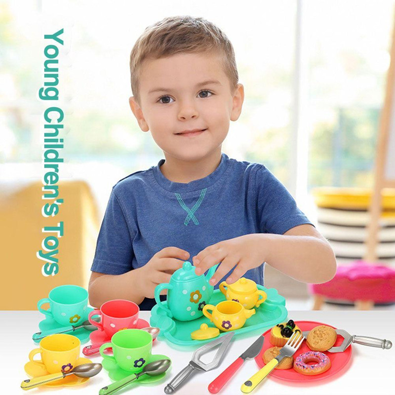 เด็กแกล้งทําเป็นเล่น Tea Party ชุดเล่นอุปกรณ์เสริมอาหารถ้วยกาน้ําชาชุดชาของเล่นของเล่นเพื่อการศึกษา Early สําหรับของขวัญเด็ก