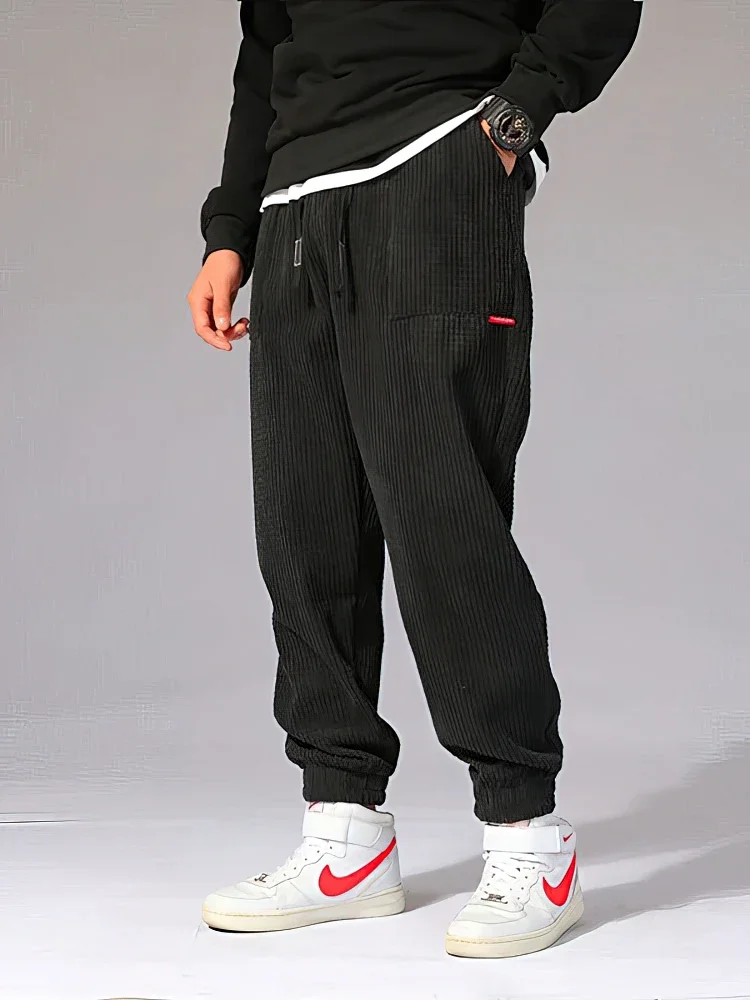 Pantalones holgados de pana para correr, pantalones de chándal de lana Tech para hombre, pantalones bombachos informales de otoño e invierno, pantalones térmicos deportivos para hombre