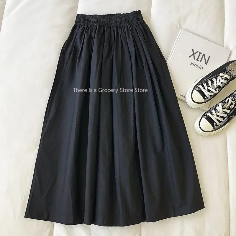 Jupe midi plissée noire pour femme, style auditif, vêtements vintage, décontractés, à la mode, pour le travail, nouvelle collection été 2024