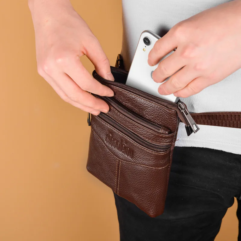 Valigetta da uomo per uomini d'affari, borsa casual per cellulare in pelle bovina con strato superiore, piccola tracolla con cerniera, viaggi d'affari