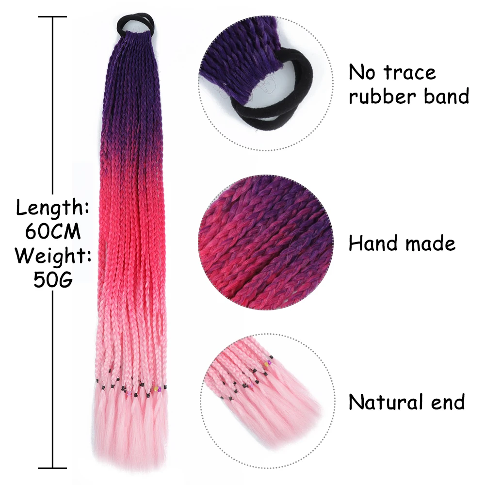 AZQUEEN Tổng Hợp Tóc Nhiều Màu Sắc Áo Đuôi Ngựa Phần Mở Rộng Mặc Trong Pony Đuôi Và Chignon 24 "Bím Tóc Dài Có Phối Thun Co Giãn