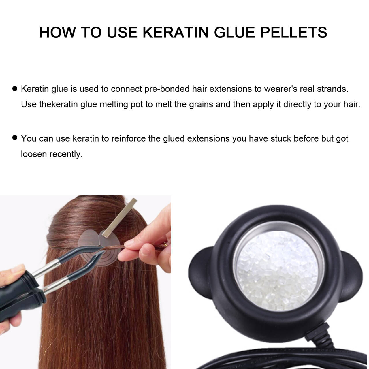 WŁOSKIE ziarno keratyny - 50 gramów/partia 50 g granulatu keratyny Kolor biały dla włosów typu I-tip/U-tip