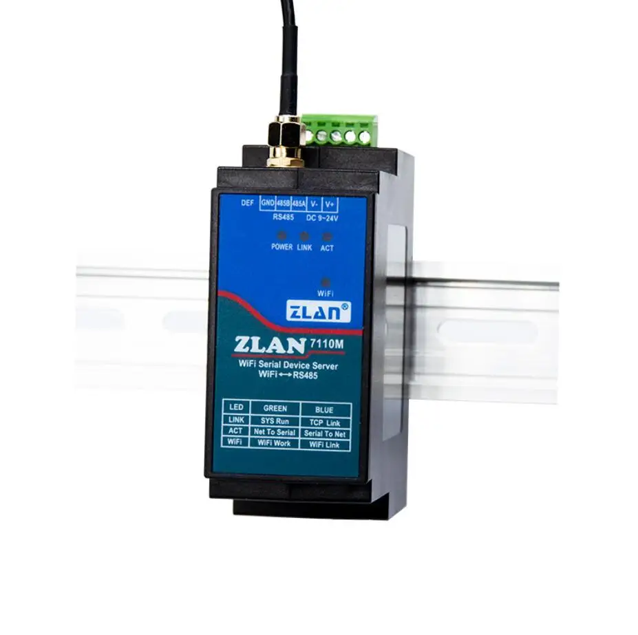 Dispositivo Serial Din RS485 a WiFi, convertidor de Servidor TCP de 7110M, compatible con Modbus RTU MQTT JSON