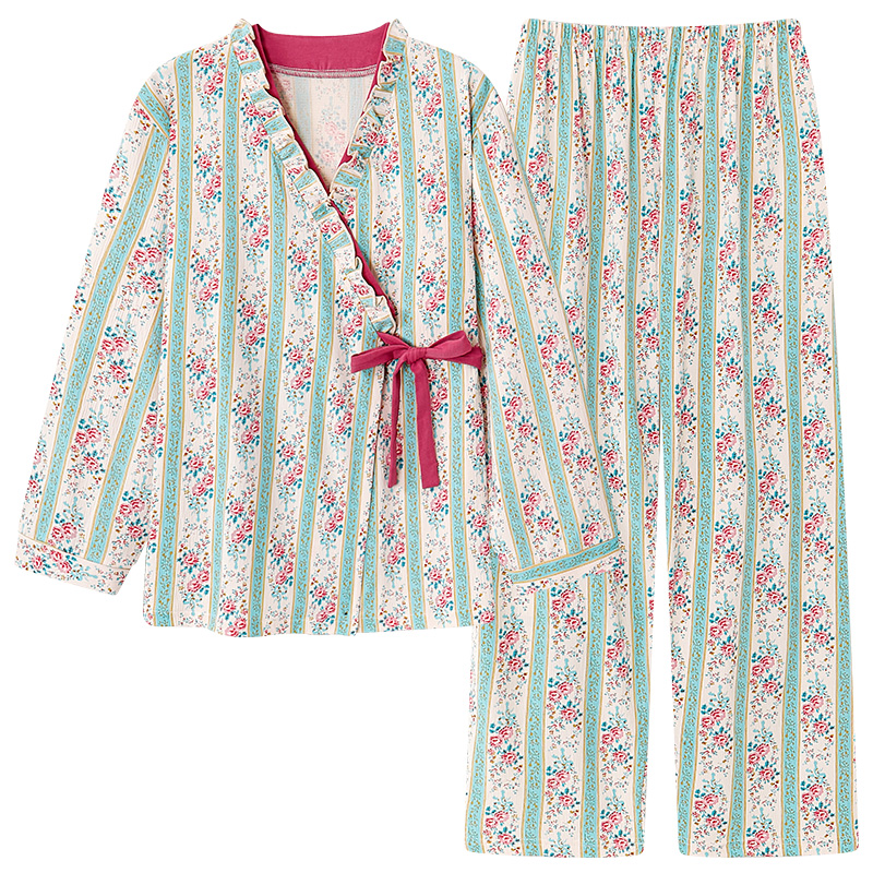 Primavera otoño pijamas con cuello en V conjuntos de pijamas femeninos elegantes kimonos japoneses florales para mujeres yardas grandes M-4XL algodón Yukata