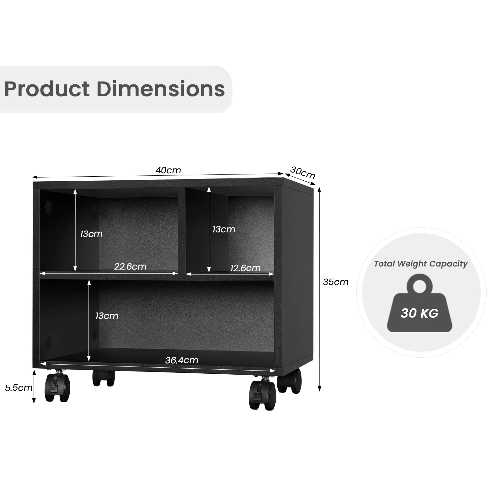 WOLTU Supporto per stampante mobile Unità di archiviazione di file con 3 scomparti aperti Carrello rimovibile 40x30x35 cm per studio in ufficio