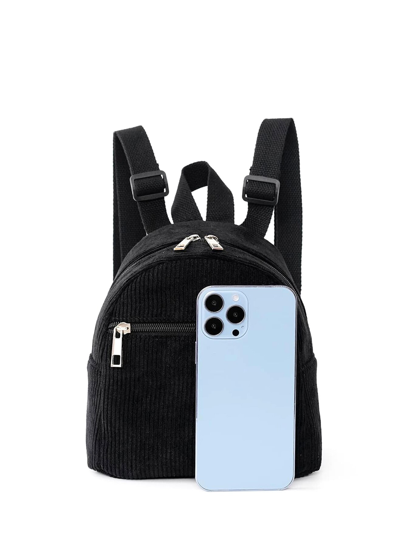 Black Mini Fashion Corduroy Women'S Backpack Small Backpack School Bag Suitable For Traveling And Shopping