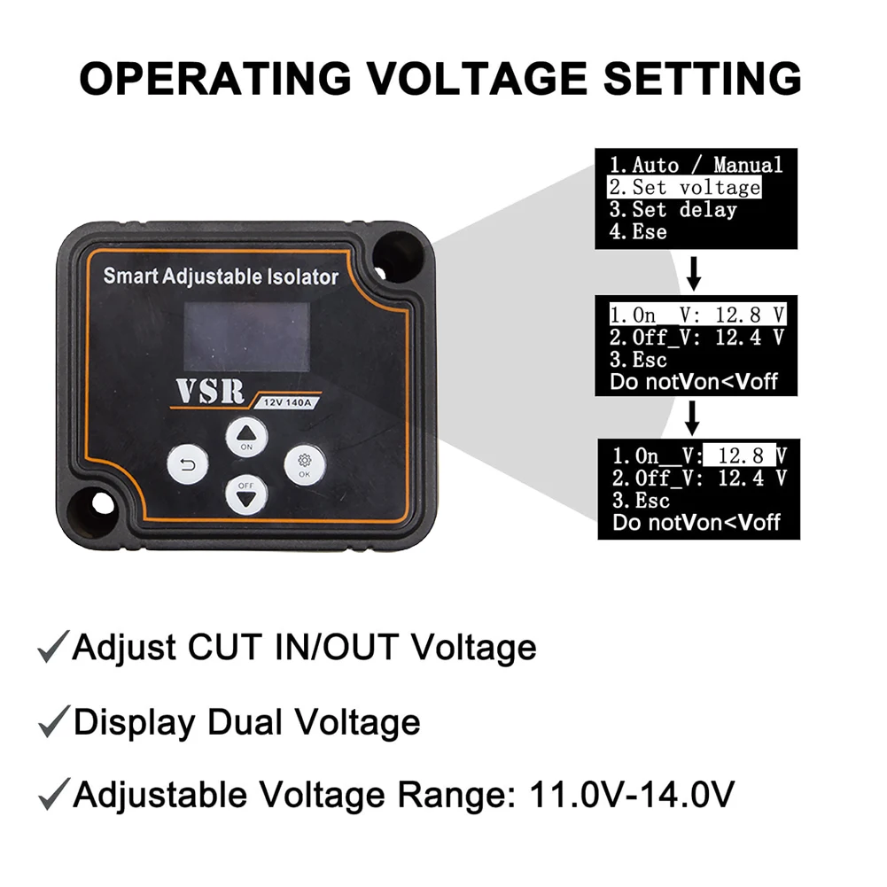 Aislador inteligente de batería Dual de 12V y 140A, pantalla LCD, relé de coche VSR, configuración de voltaje, relé sensible de voltaje Digital para Camper, coche, RV
