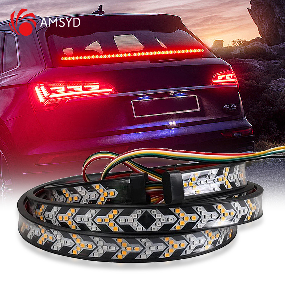 Luz de advertencia de freno trasero de coche, luz trasera de freno roja, señal de giro amarilla secuencial dinámica, flecha, tira LED Flexible de 12V 24V