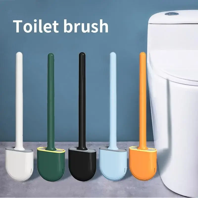 Hängender Toilettenbürstenreiniger aus Silikon mit langem Griff, flexibler Reiniger, Badezimmerbürste, schnell trocknender Halter, Badezimmerzubehör