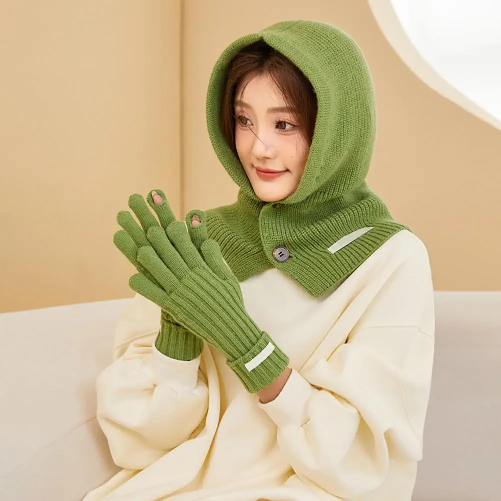 Wollmütze Handschuh Set Lady Sturmhaube Handschuhe Set Damen Wintermütze Handschuhe Set mit integriertem Schal Sturmhaube gestrickt für den Kopf
